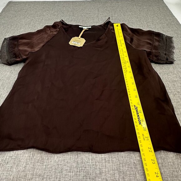 NEW Ryegrass Silky Top Brown Lace Sleeves Round Neck $60 Small Blouse Semi-sheer - Picture 4 of 10